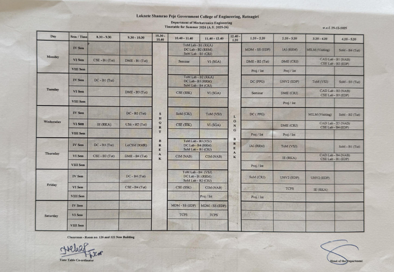 time table